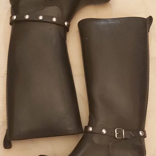 Women's galotses used size 37 durable plastic with cotton lining and removable studded strap