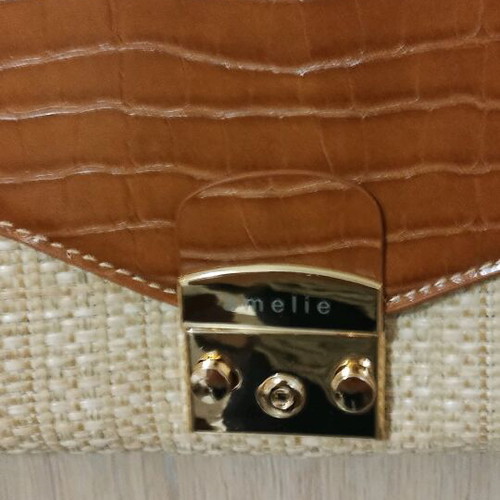 Shoulder bag beige straw and brown leather like new with chain