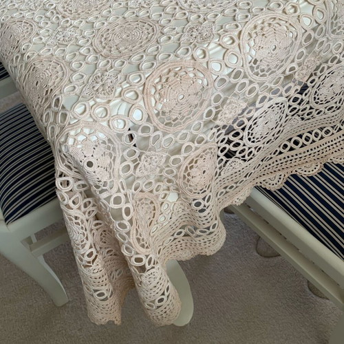 Large handmade vintage tablecloth like new, beige