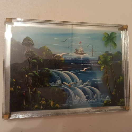 Glass frame hand painted like new, layered design