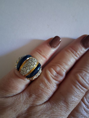 Vintage Atelier Cocktail Ring size 52, like new, blue and gold