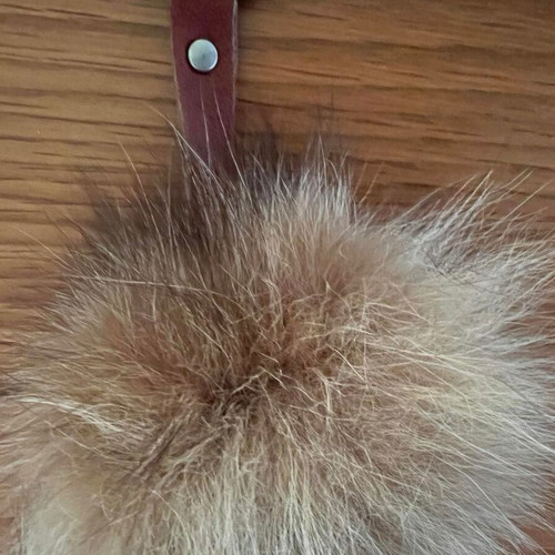 Fur keychain like new, genuine fox fur pom pom with leather strap