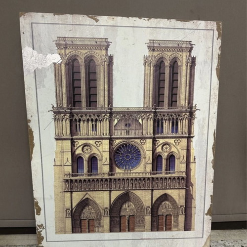 Notre Dame wooden vintage painting used, 80x60 cm