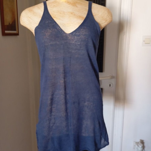 Stefanel women's linen blouse size M new, blue