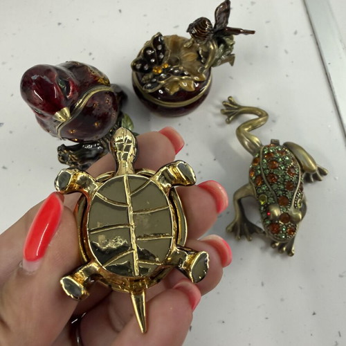 Vintage Handcrafted Trinket Box Collection with Bird, Fairy, Turtle & Frog