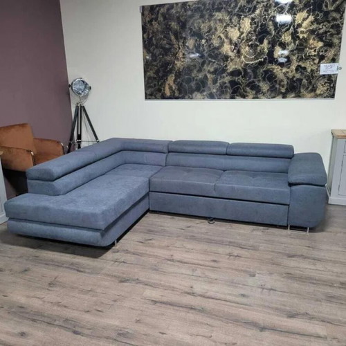Gray fabric corner sofa with sleep function and storage new