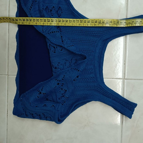 Knitted summer set two pieces top and perforated pants royal blue like new