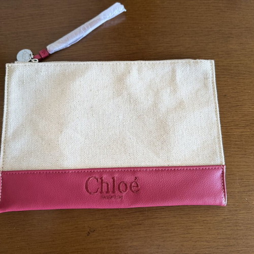 Chloé Parfums off-white and pink canvas makeup bag