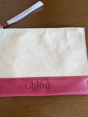 Chloé Parfums off-white and pink canvas makeup bag