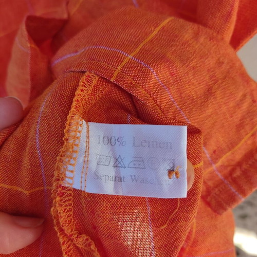 Cassani 100% linen checked orange shirt small 36 used