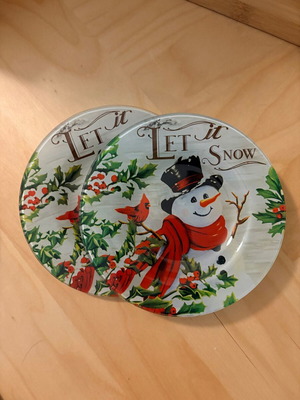 Set of 2 Christmas glass plates "Let it Snow" with snowman, 15cm