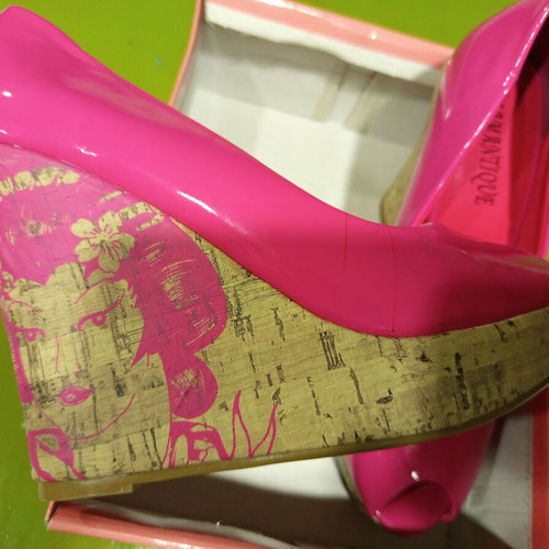 Pink Patent Leather Platform Pumps Peep Toe new, size 40