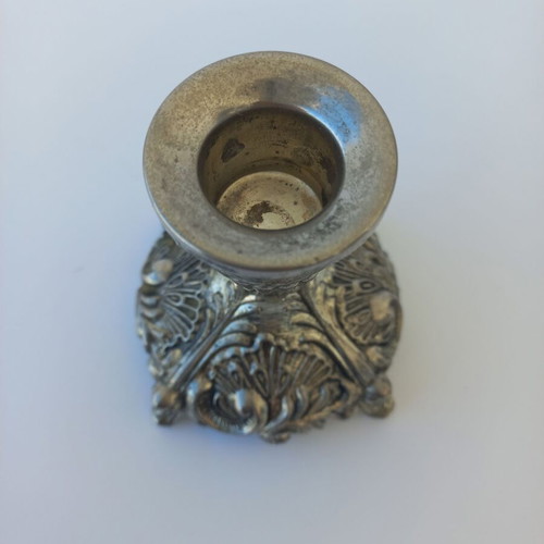 Set of old used small silver-plated candlesticks