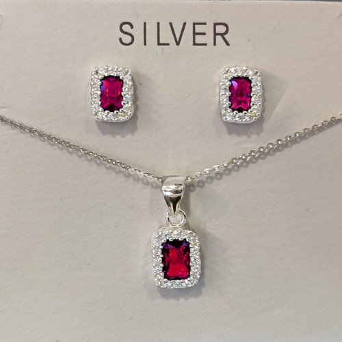 Silver jewelry set new with rosettes and pink zircon