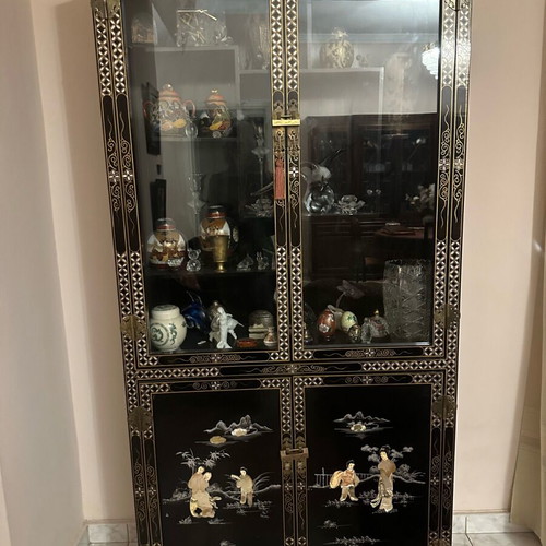 Vintage handmade Chinese display cabinet used with Asian motif