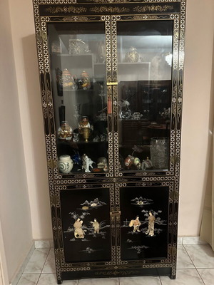 Vintage handmade Chinese display cabinet used with Asian motif