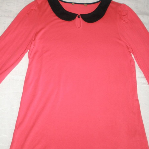 Women's long sleeve blouse with Peter Pan collar, coral pink