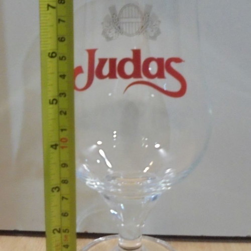 Judas beer set of 2 used promotional stemmed glasses 0.68lt