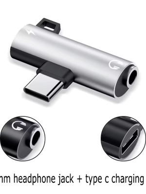 2 in 1 Type-C to 3.5mm Jack Adapter with PD Silver, new