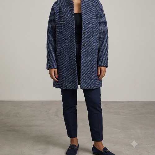 Oversized Mango coat medium, like new, navy blue gray textured knit