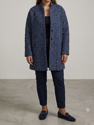 Oversized Mango coat medium, like new, navy blue gray textured knit