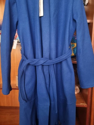 Long coat new blue with belt and pockets one size