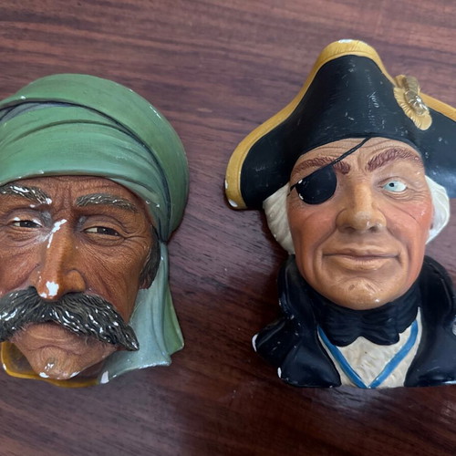 Vintage nautical wall masks set used, sailor bust character decor