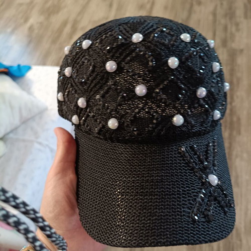 Women's black jockey hat with pearls and rhinestones