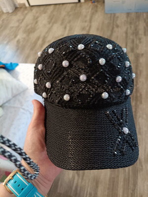 Women's black jockey hat with pearls and rhinestones