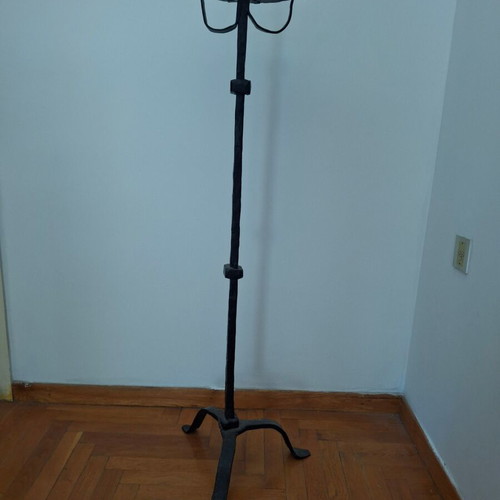 Antique Forged Floor Candlestick used, 110 cm, hand restored