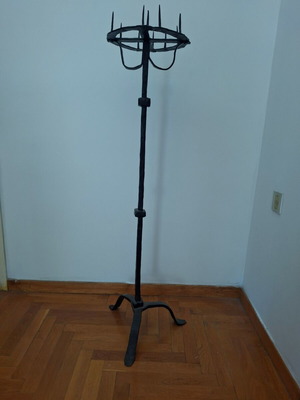Antique Forged Floor Candlestick used, 110 cm, hand restored