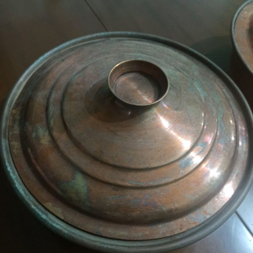 Copper Cooking Pots used, set of two, 30 and 32 cm