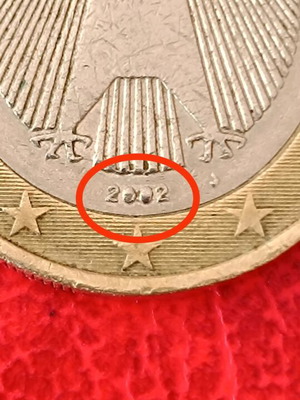 Germany 1 euro coin 2002 used with error on 2002