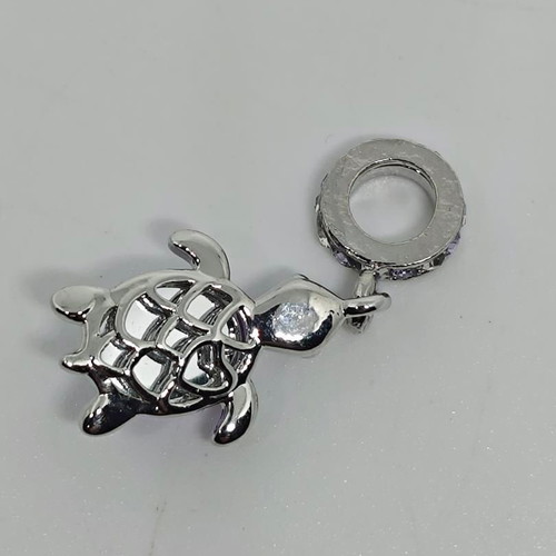 Turtle Pendant Charm with Purple Semi-Precious Stone and Crystals like new