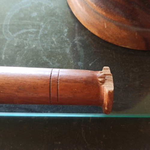 Handmade antique wooden mortar and pestle used