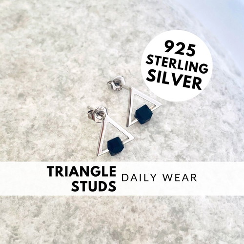 Triangle earrings 925 silver new, black and silver