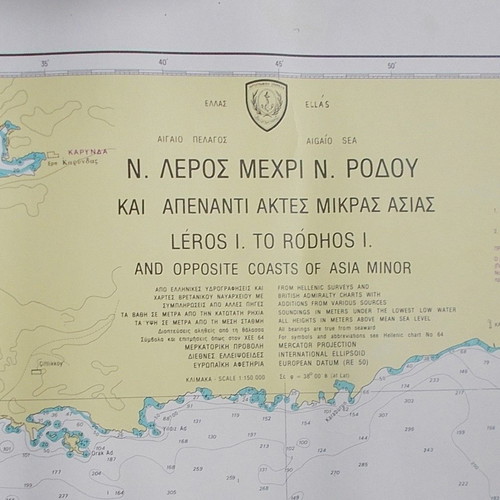 Nautical chart Leros to Rhodes and Asia Minor coasts like new