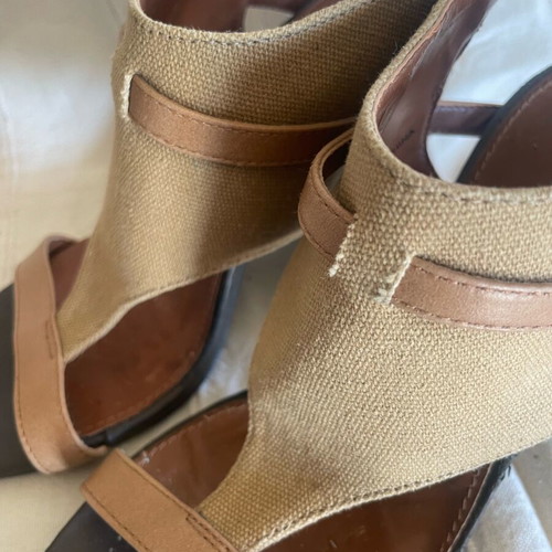 Benetton women's sandals used, size 36, canvas and thick heel