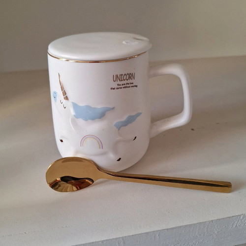Children's mug 360 ml with spoon and lid new