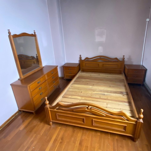 Bedroom furniture set used with double bed, 2 nightstands and dresser with mirror