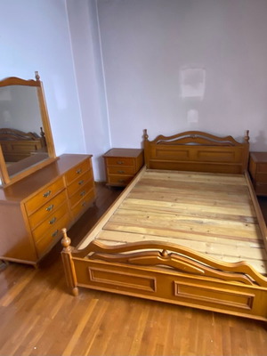 Bedroom furniture set used with double bed, 2 nightstands and dresser with mirror