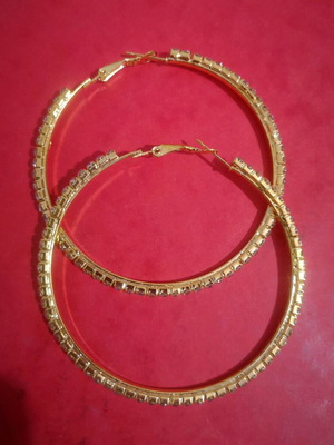 Large hoop earrings gold color with rhinestones like new