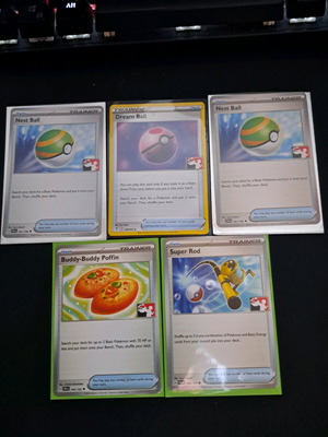 PPS Pokeball, Super Rod, Buddy Buddy Poffin cards like new