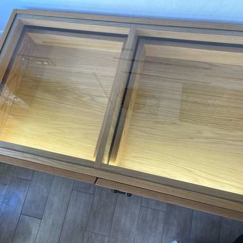 Display Cabinets like new, walnut, LED lighting, soft close, set of 2