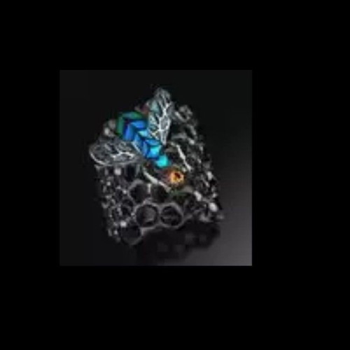 Honeycomb Ring with Bee new, black and blue enamel