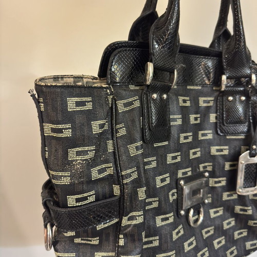 Guess Vintage Y2K Monogram Tote Bag black canvas shoulder bag used