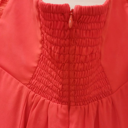 Red Strapless Dress L Cecilia like new, polyester, uneven hem