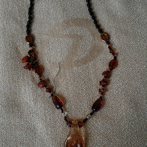 Boho handmade necklace used with glass pendant brown orange