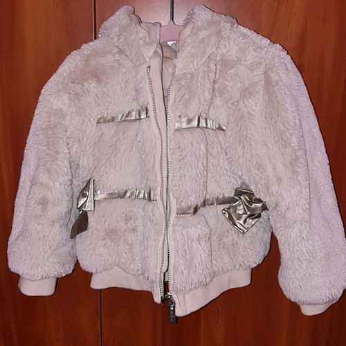 Lapin House baby fur coat like new, beige with bows, size 2 years