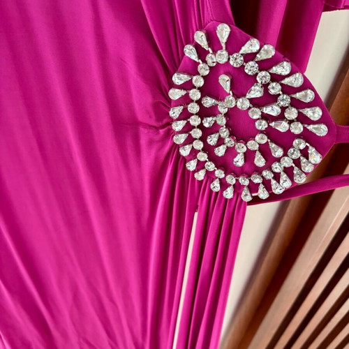 Fuchsia evening dress Mischalis like new, midi with crystals